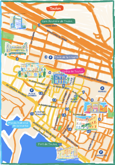 Map des bonnes adresses Toulon - © Alexandre Benjamin Navet, Villa Noailles Hyères