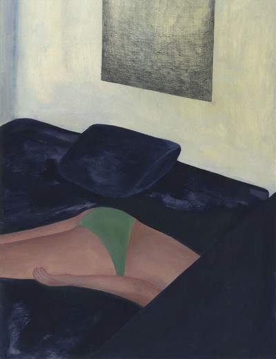 *Elise Weber*,
vit et travaille à Paris, 2000

En juillet dernier, pour son diplôme aux Arts Décoratifs de Paris, Elise Weber présentait un ensemble de peintures sur bois et sur toile intitulé « Le jour vide ses images ». Parmi les pièces, une huile sur papier, Bedroom 4, à la palette bleutée, rejoignait d’autres dessins déjà réalisés par l’artiste qui aime représenter les corps immobiles, au repos ou endormis — les personnages d’un « théâtre silencieux » qui se joue sur le papier.

Réveils, huile sur papier, 
21 x 29,7 cm, 2023.
Courtesy de l’artiste. - © Villa Noailles Hyères