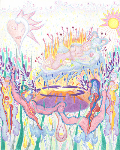 Valentin Ranger, Une effloraison pendant la déflagration
crayon de couleur et pastel 50x65 cm, 2020 - © Villa Noailles Hyères