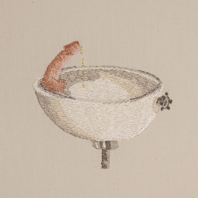 Théo Bignon, Piss Fountain (Hybrid object series)
embroidery on chiffon 10x10 cm, 2016 - © Villa Noailles Hyères