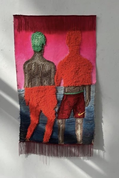 Amine Habki  - mix média avec de la broderie (au punch needle) avec de la peinture acrylique - © Villa Noailles Hyères